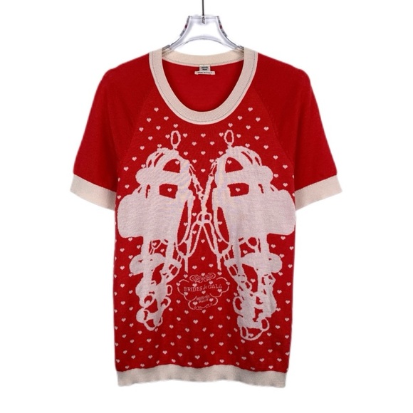 Hermes Red Graphic Short Sleeve Sweater - Picture 1 of 7